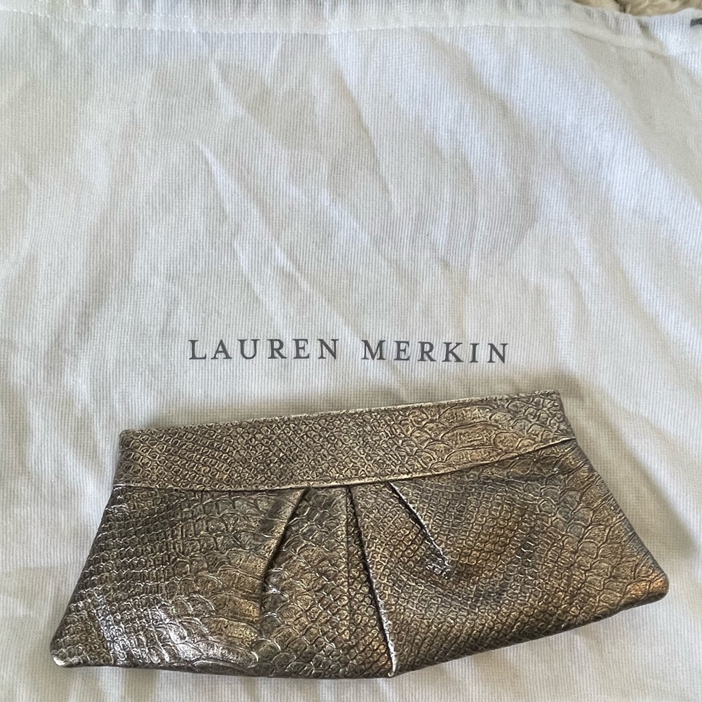 Lauren Merkin Metallic Snake Print Clutch